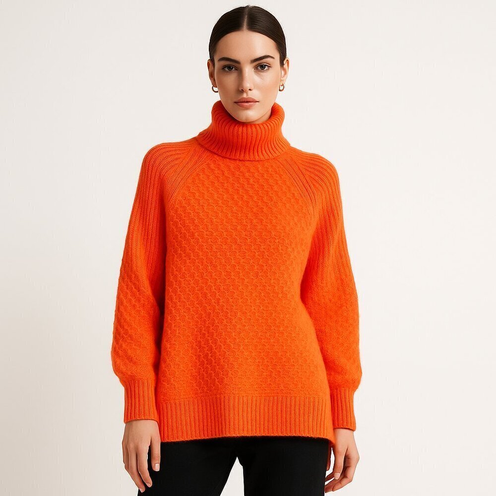 By Anthropologie Bia Mock Neck Sweater Alpaca Blend Bright Orange S